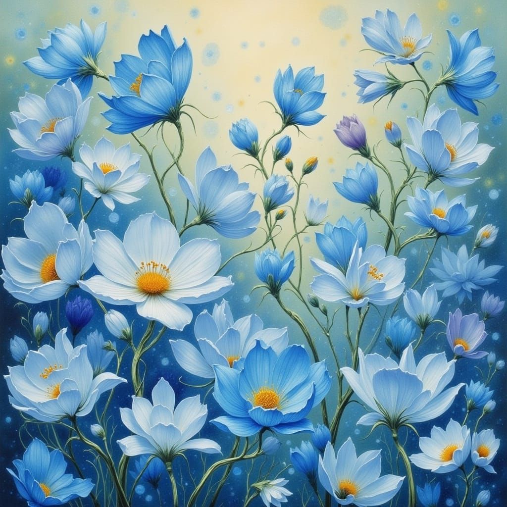 Delicate Blue Flower in Mucha Style
