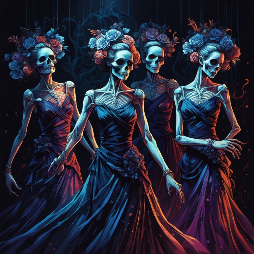 Elegant Undead Dancers in Spooky Art Deco Style