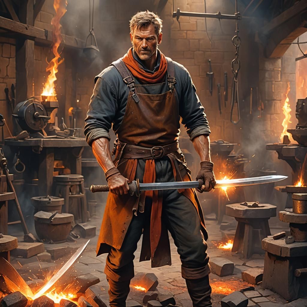 Blacksmith Forging Legendary Sword in Hyper-Realistic Art