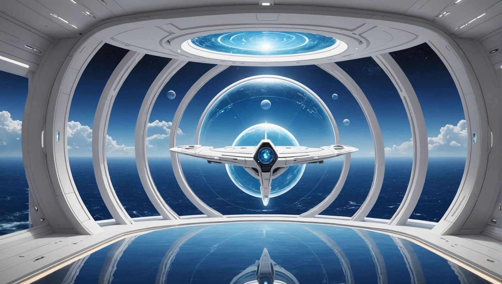 Arcturian Spacecraft Over Ocean: Galactic Sci-Fi Art