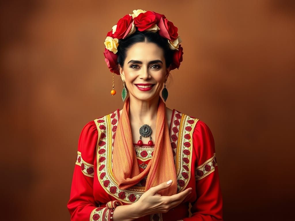 Elegant Mexican Woman in Traditional Tehuana Attire