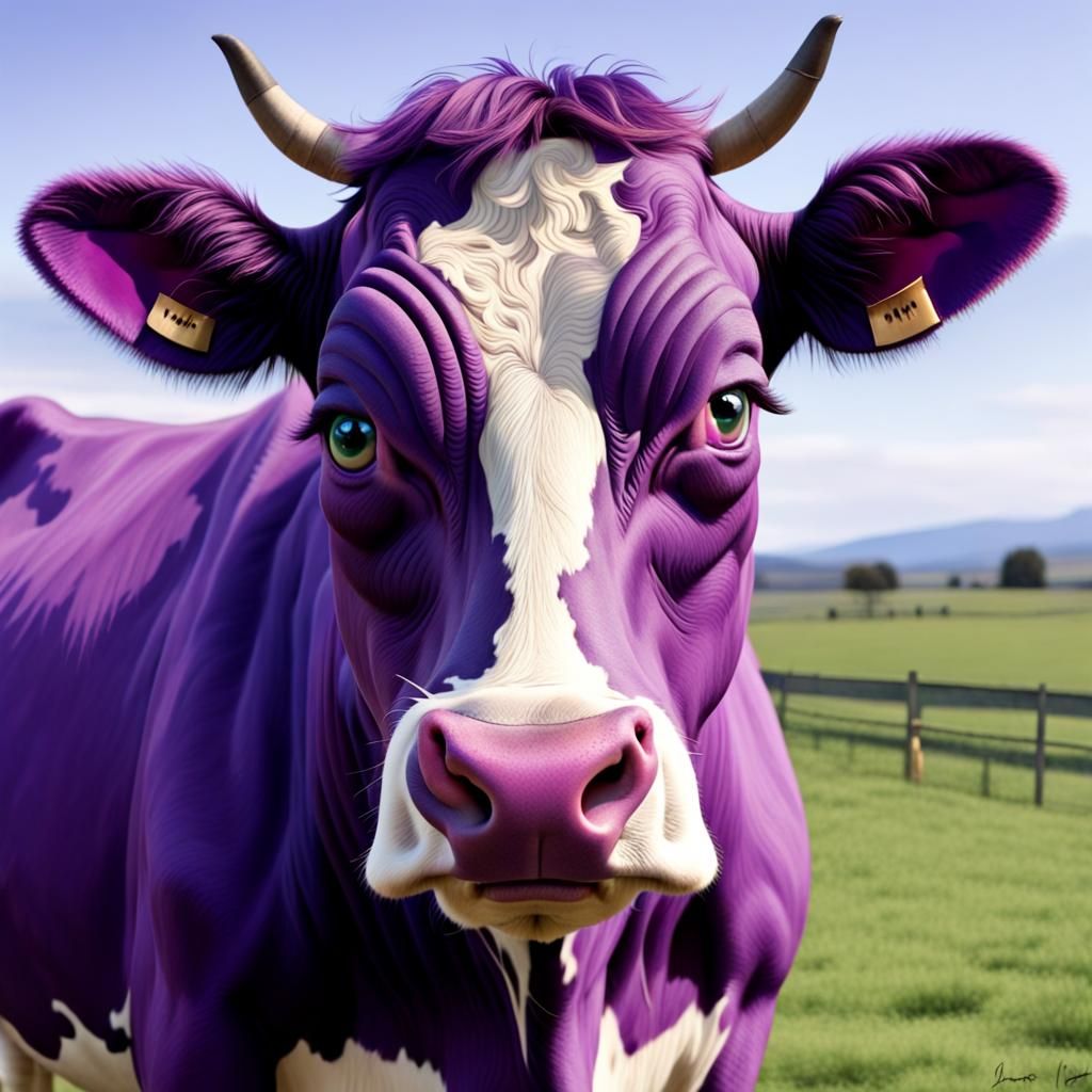 Surreal Purple Cow with Eyelashes