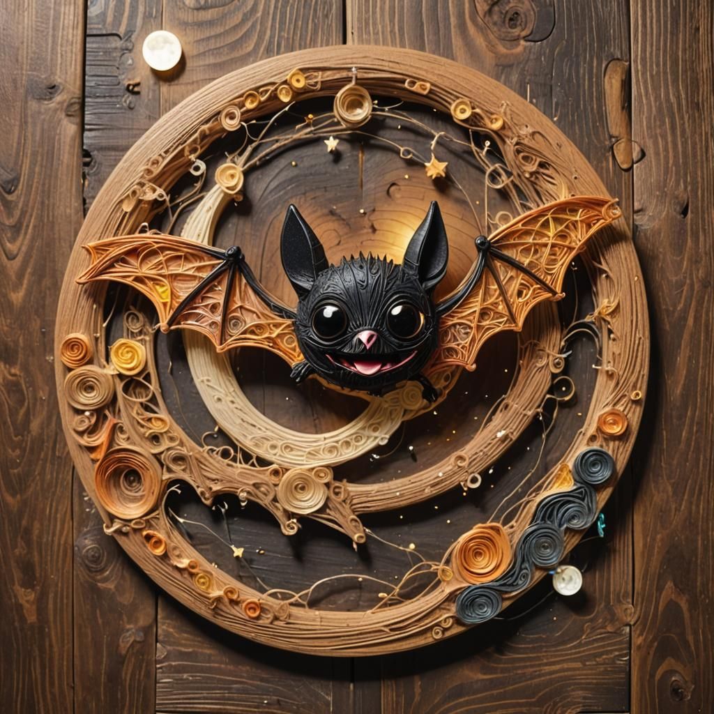 Chibi Bat in Naive String Art Style