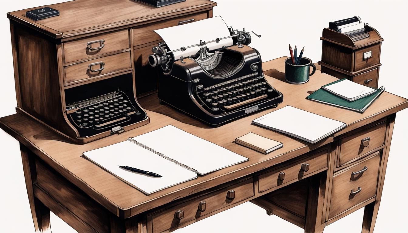 1930s Office Ink Drawing from Top View