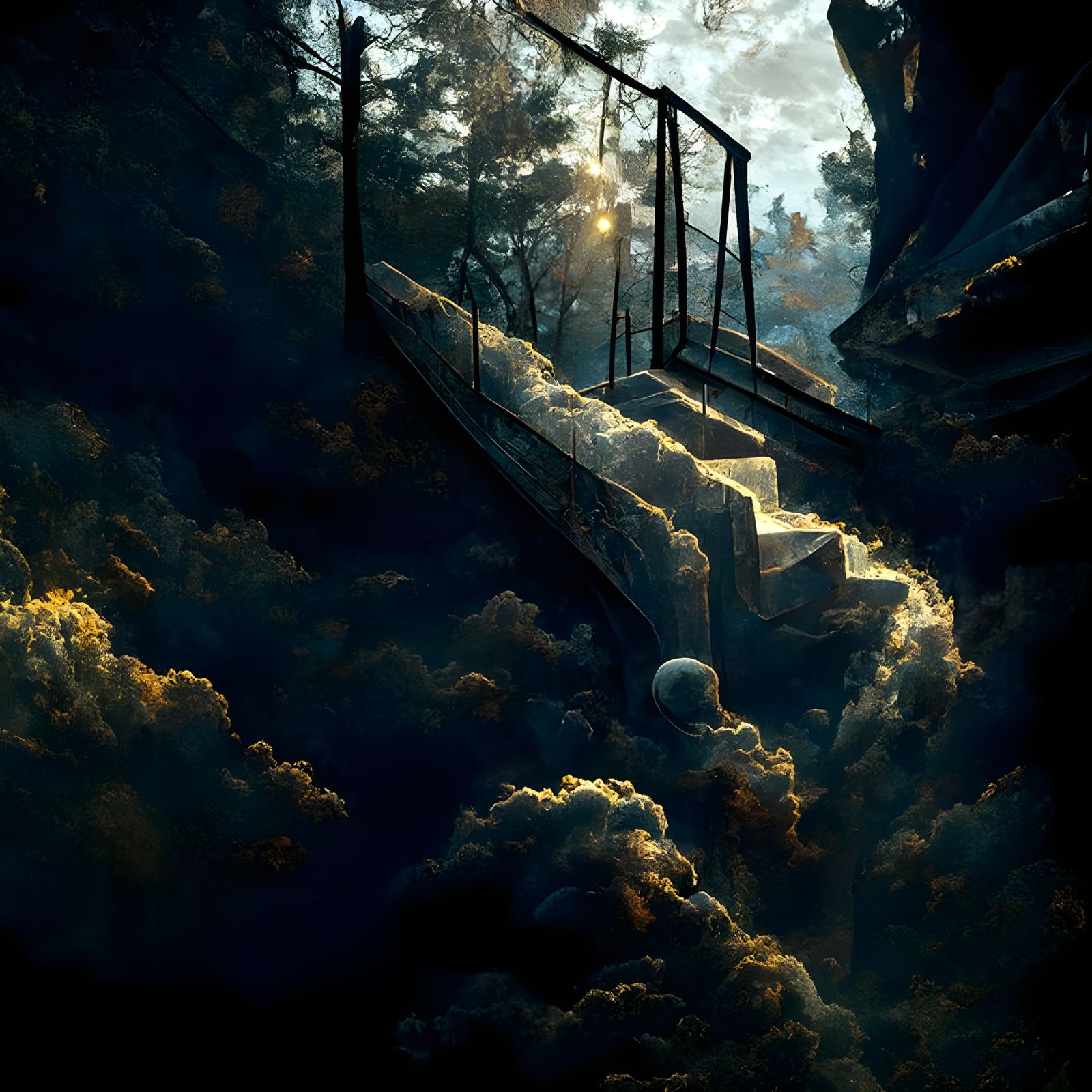 Stairway to Infinity: Hyperrealistic Expressionist Landscape