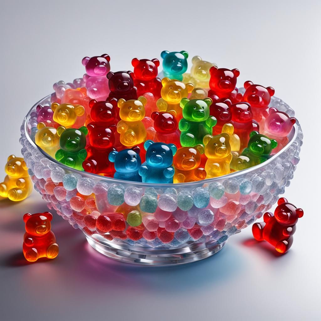 Gummy Bears in Crystal Bowl: Photorealistic Image