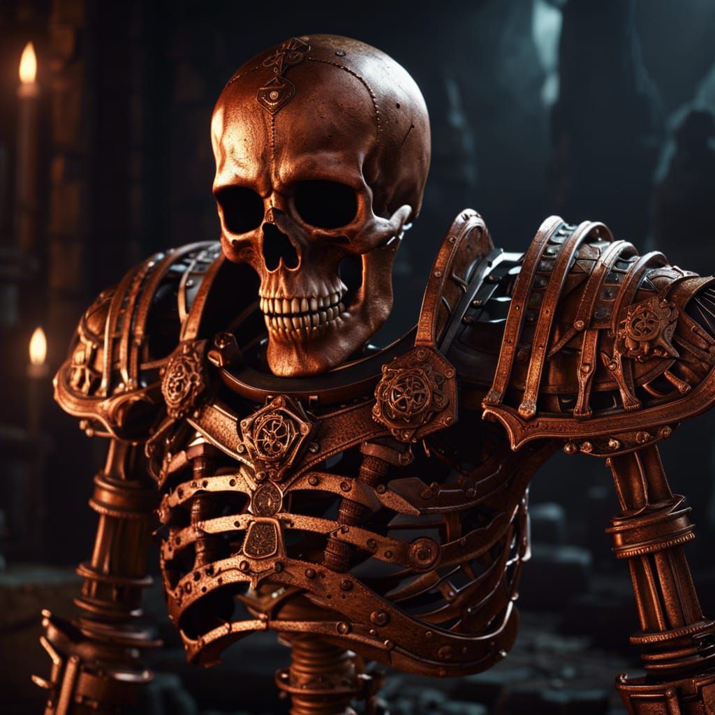Skeleton Warrior in Copper Armor in Dark Fantasy Style