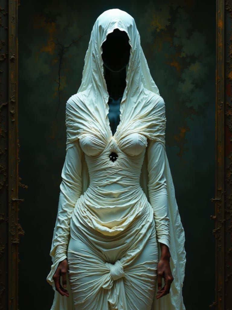 Horror Art: Figure in White Cloth and Darkness