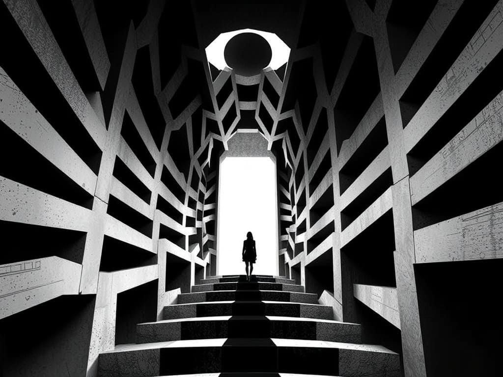 Geometric Woman on Staircase as Pop Art