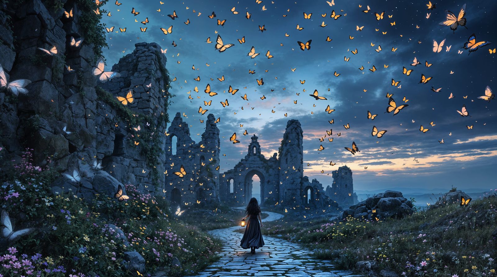 Girl in Whimsical Norwegian Castle Ruins