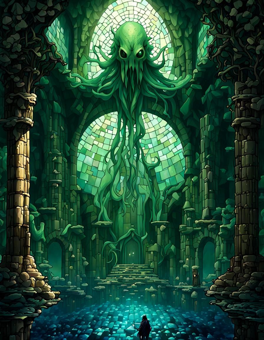 Abyssal Depths: 16-bit Pixel Art Mosaic