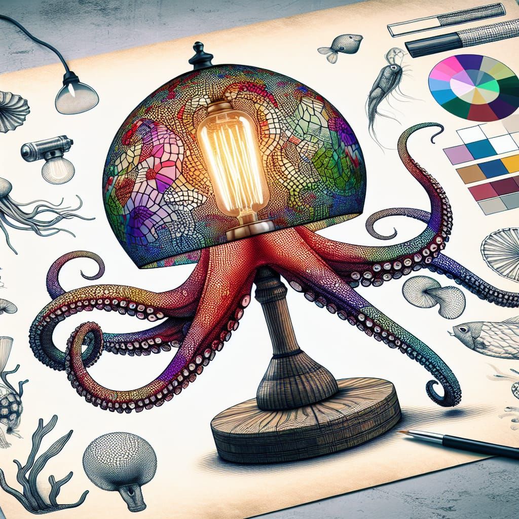 Translucent Octopus Mosaic Lamp, Color Changing Design