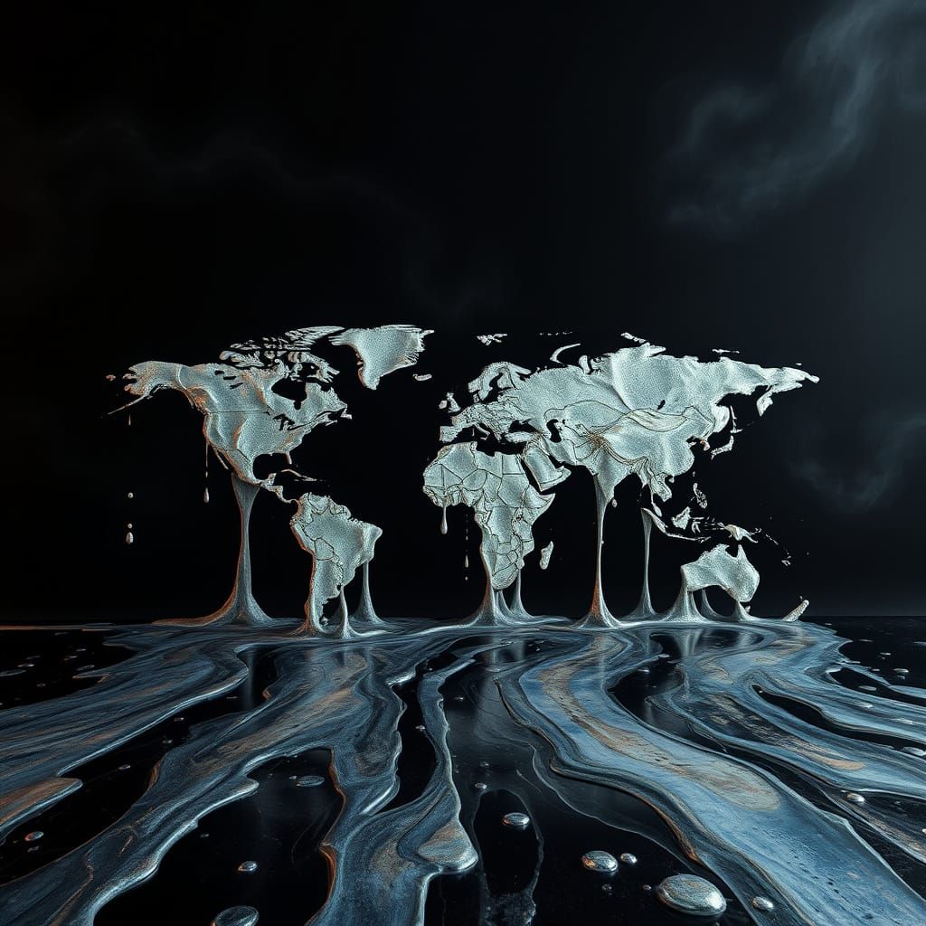 Surreal World Map Dissolving in Style of Delvaux