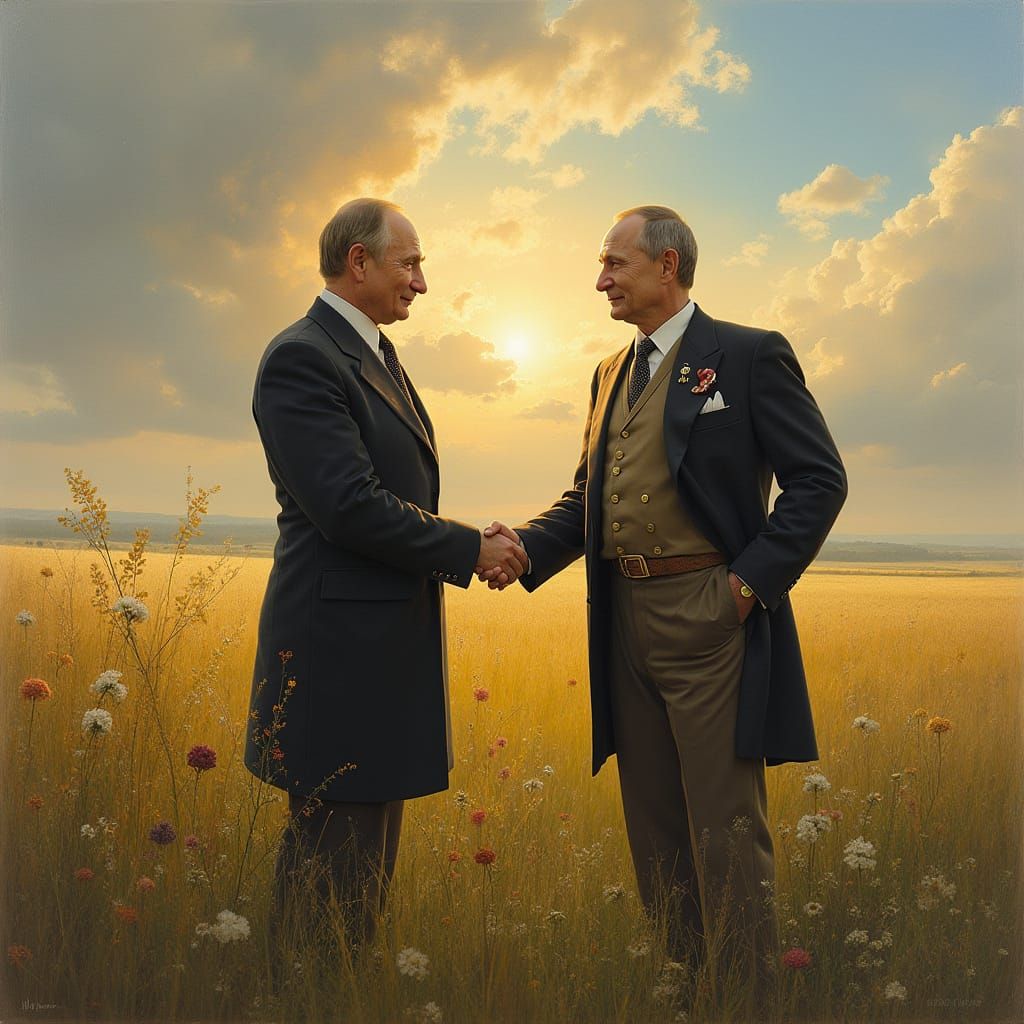 Wladimir Putin and Volodymyr Zelensky Shake Hands in a Peace...