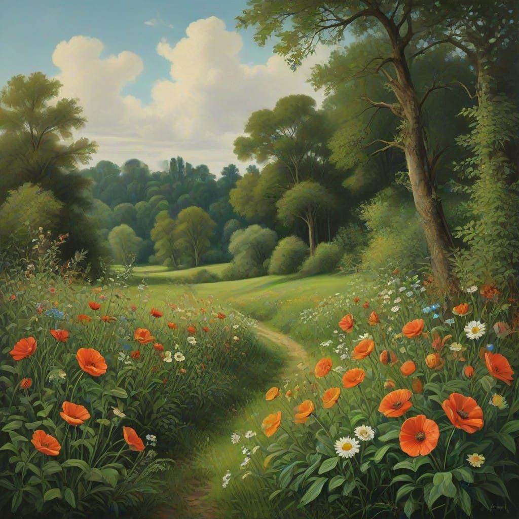 Vibrant Flowers Dancing in Warm Impressionist Light