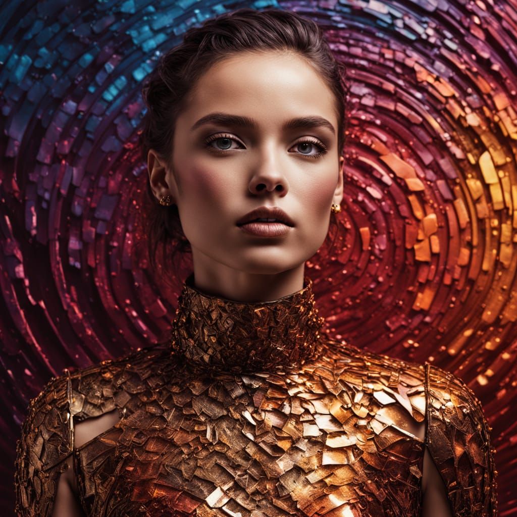 Elegant Woman in Latex Gown, Oil Painting Style