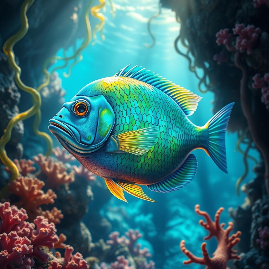 Iridescent Fish Swimming Near Coral Reef