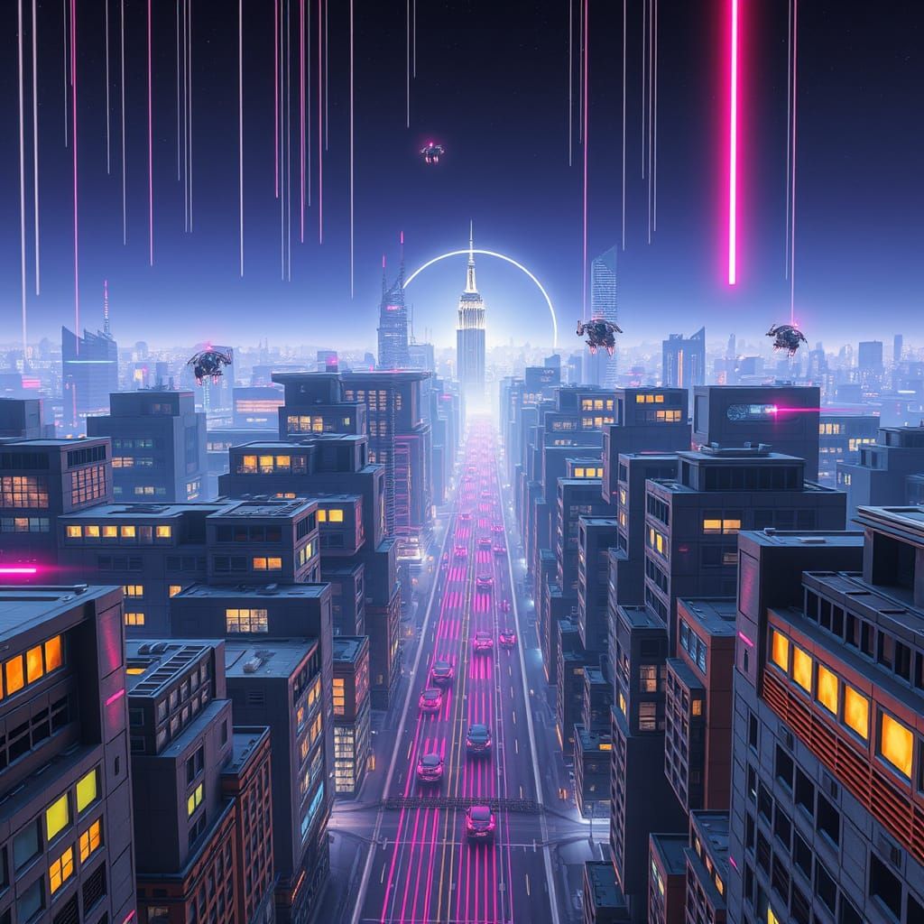 Futuristic Metropolis Under Neon Sky