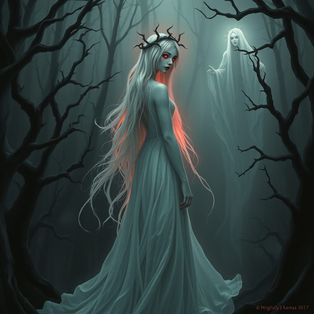 Ethereal Ghost in Dark Fantasy Forest