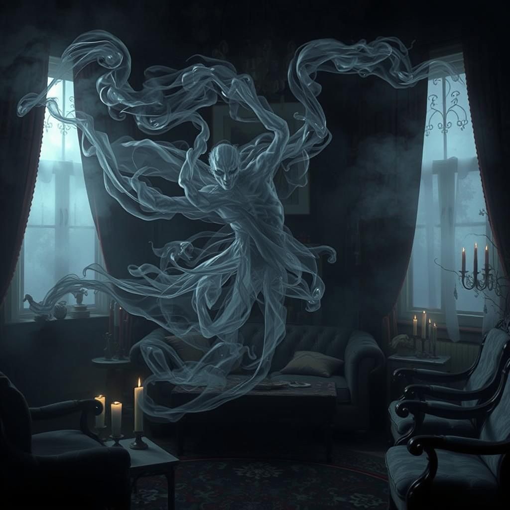 Eerie Smoky Ghost in Haunted Living Room