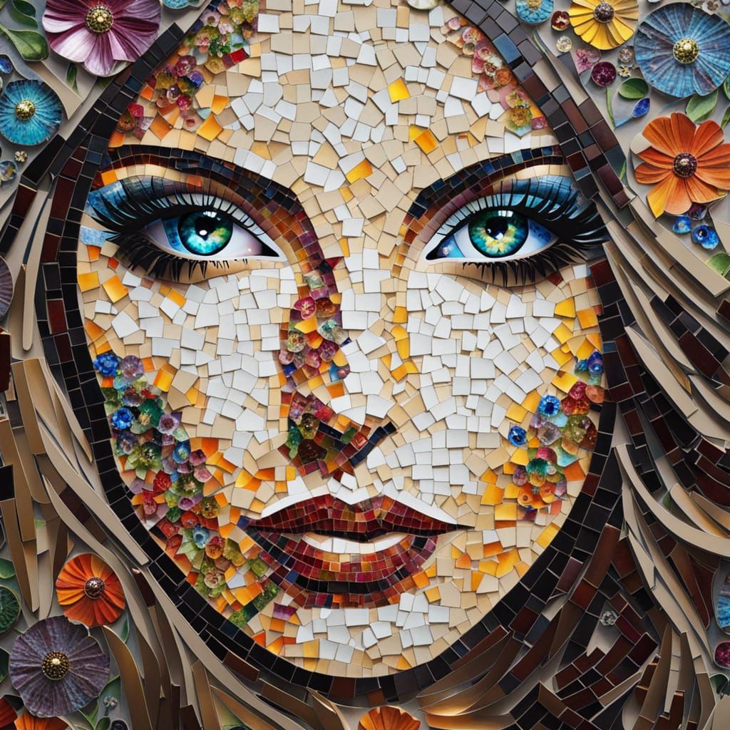 Floral Mosaic Woman: A Delicate Collage Masterpiece