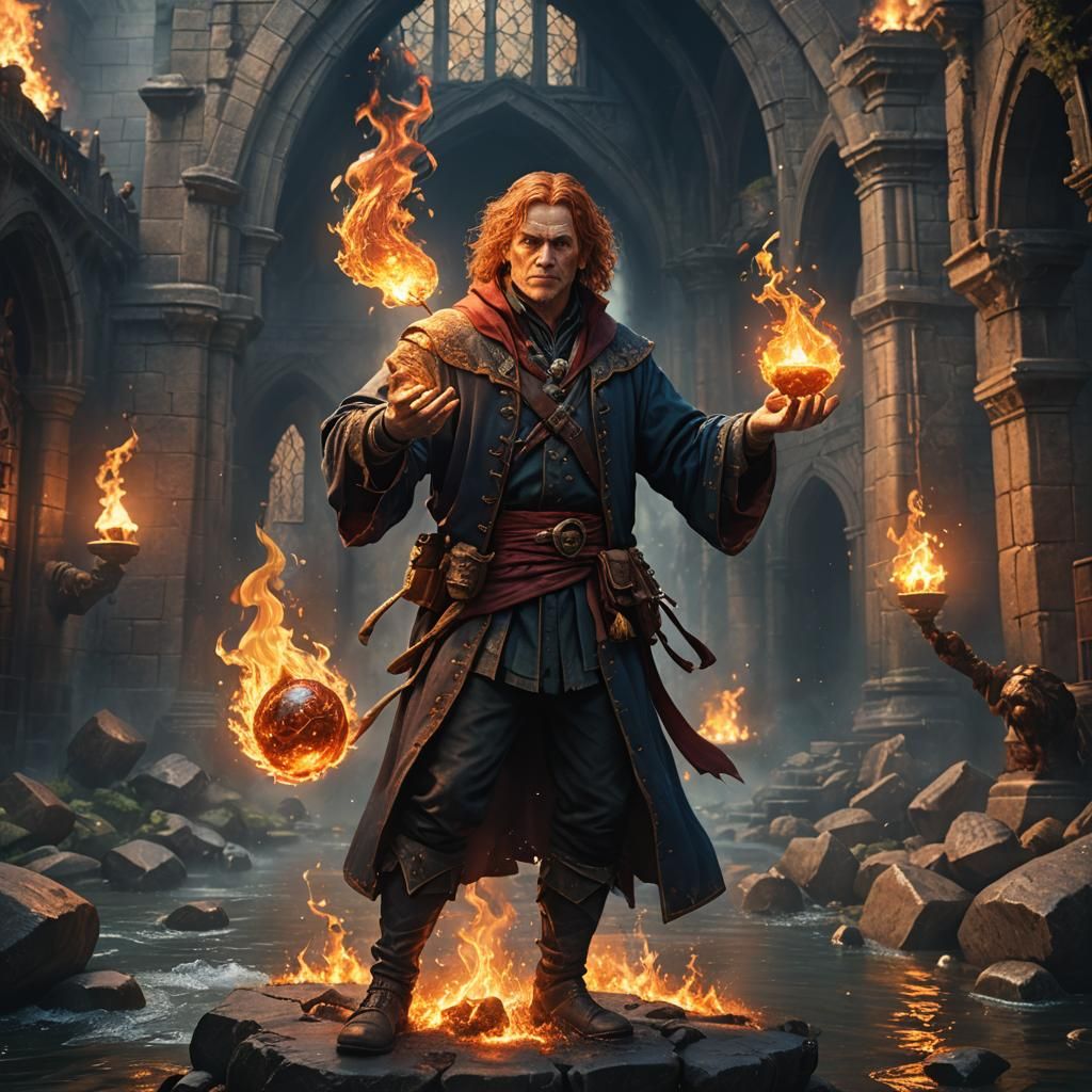 Hunchback with Fire Hair Holds Philosopher's Stone