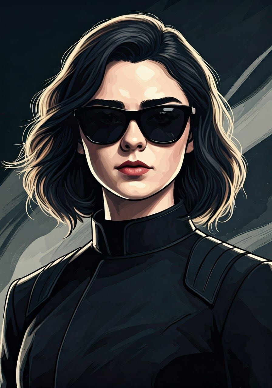 Gritty Graphic Novel Portrait of Ashildr in Futuristic Unifo...