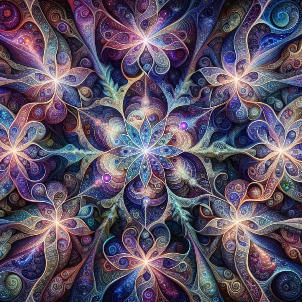 Ethereal Star Beings with Iridescent Patterns in a Dreamlike...