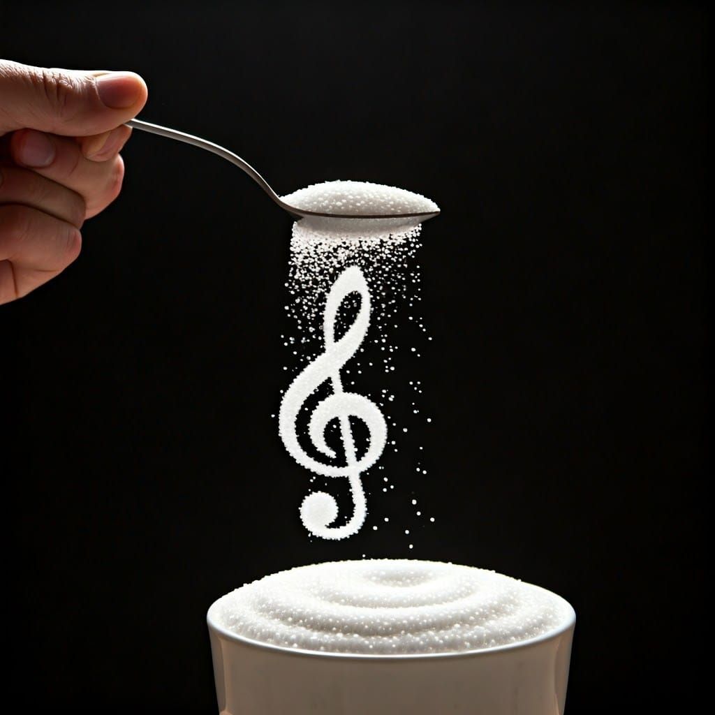 Sugar Forms Musical Notes Falling From Spoon
