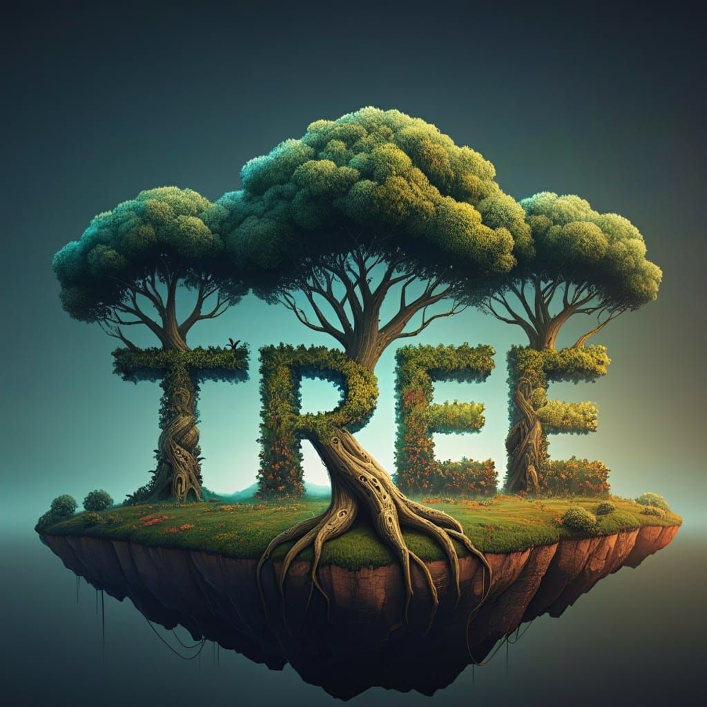 Trees Forming Word 'TREE' in 3D Landscape