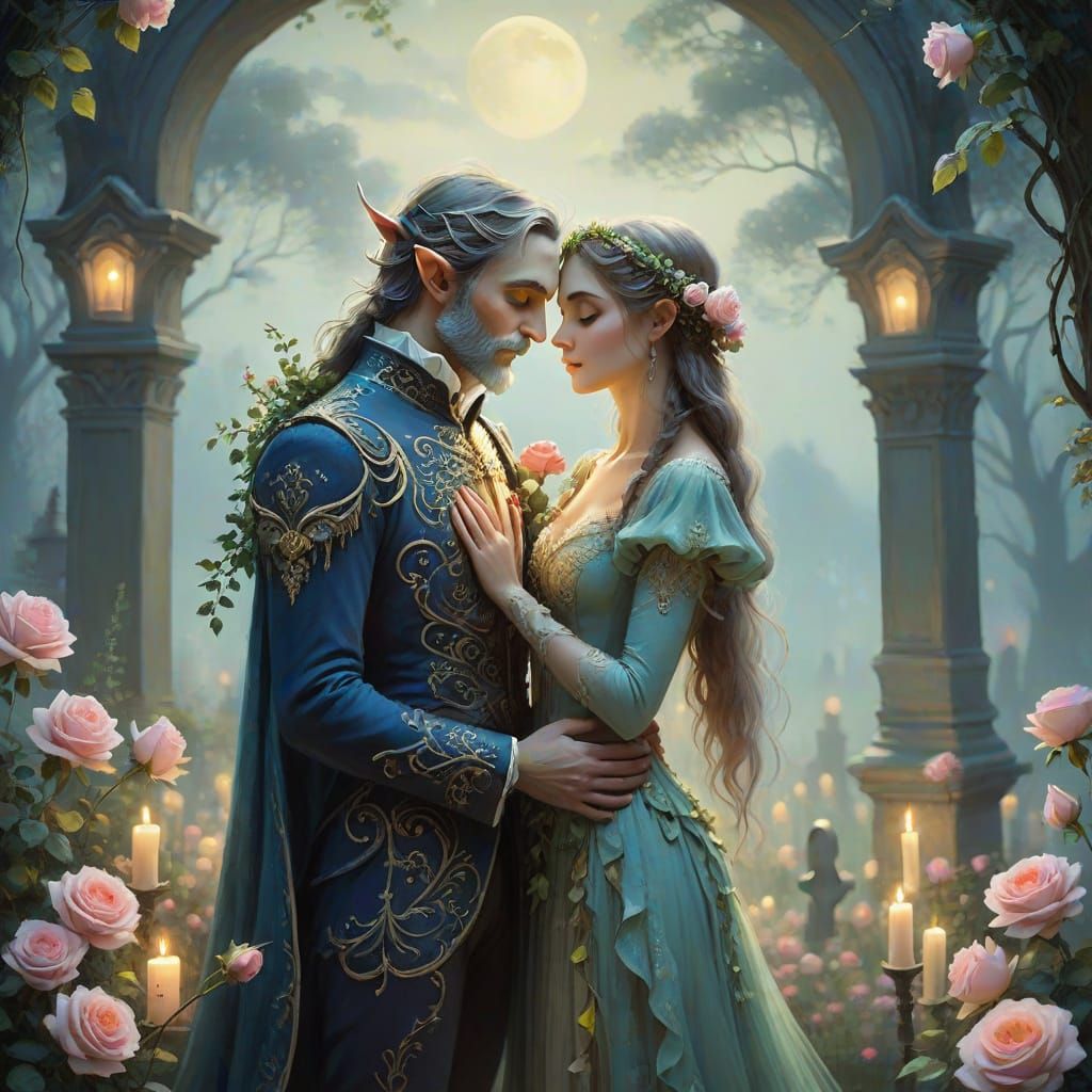 Elven Wedding in Dual Garden, Impressionistic Style
