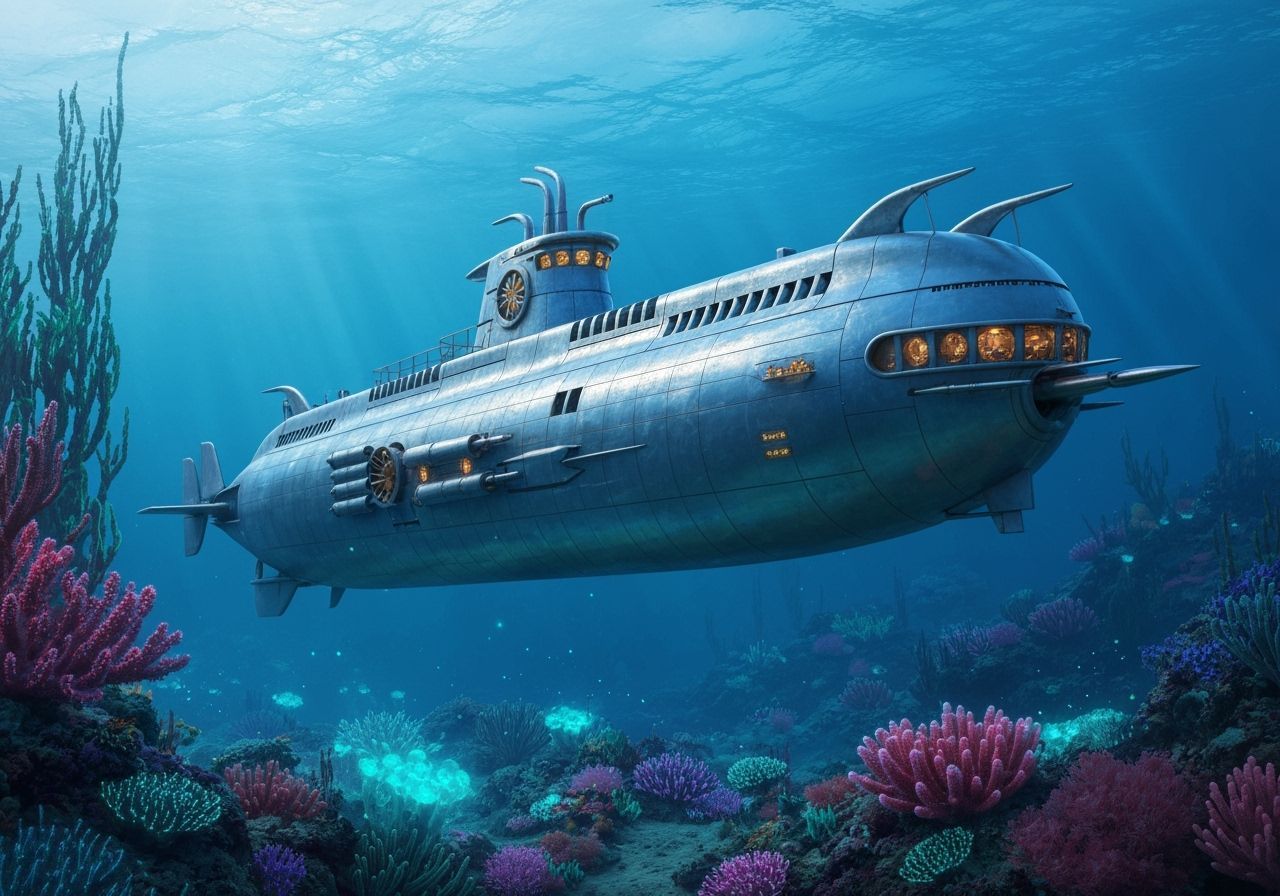 Nautilus Submarine Explores Vibrant Coral Reef at Twilight