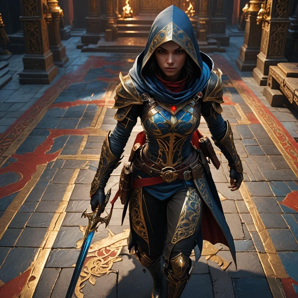 Female Assassin in Magical Suit: Digital Art