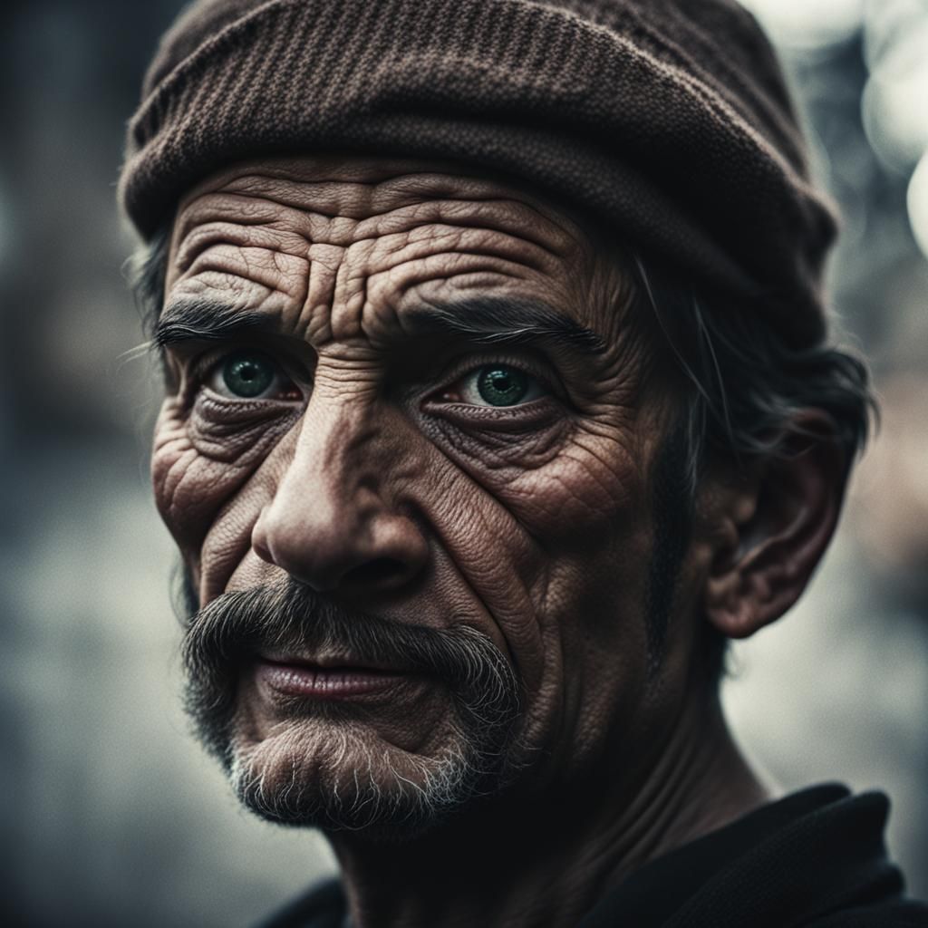 Intense Close-Up Portrait in Street Photography Style