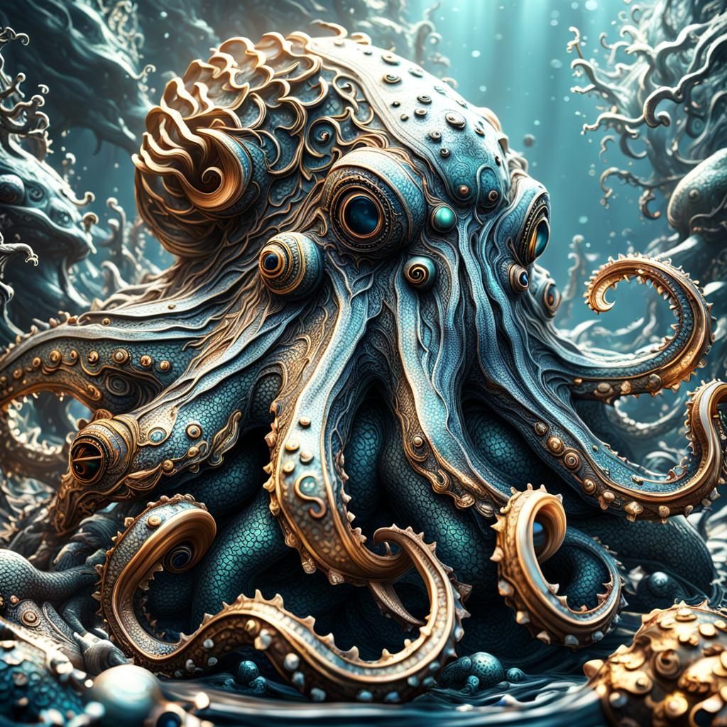 Hyperrealistic Metallic Kraken Monster in 8K