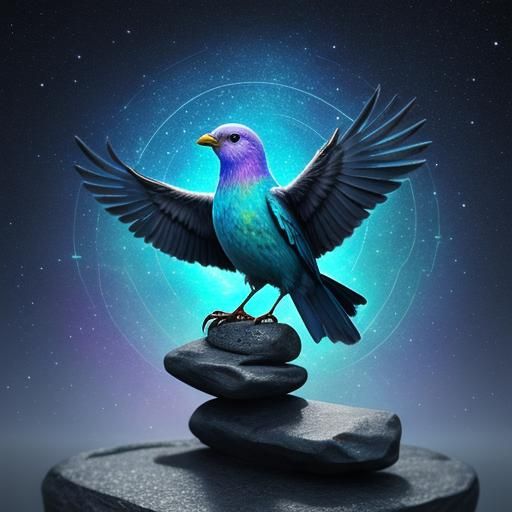 Bird on Stone: Holographic Astral Illustration