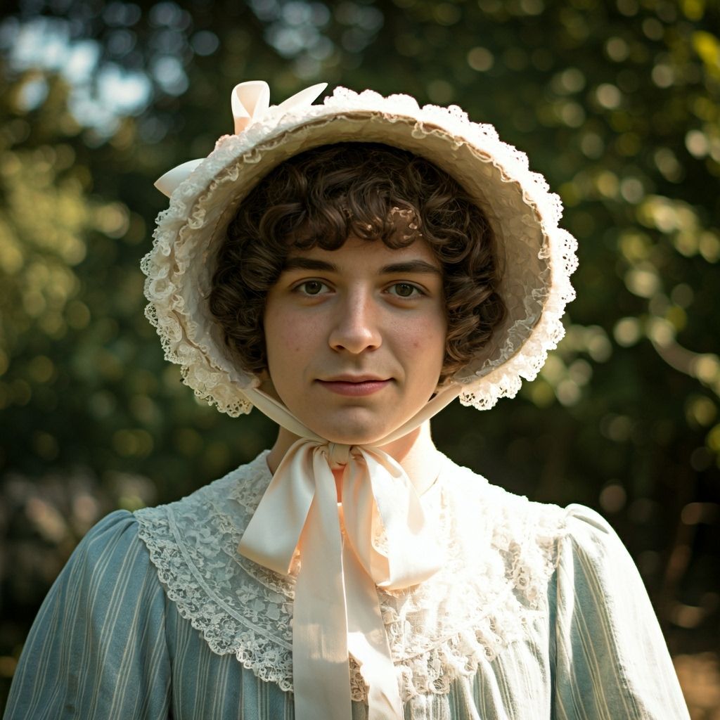 Shy Person in Vintage Bonnet in Sun-Dappled Garden
