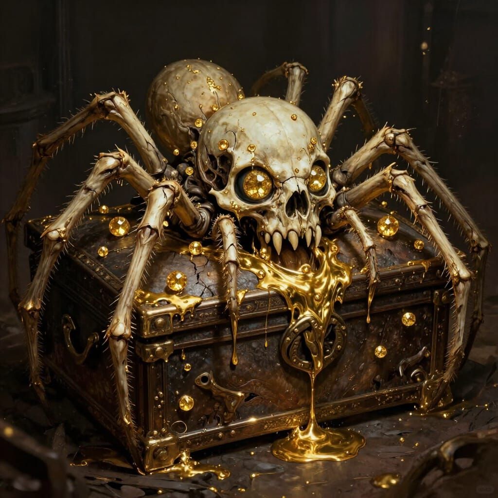 Monstrous Bone Mimic Chest Dripping Gold Crystals