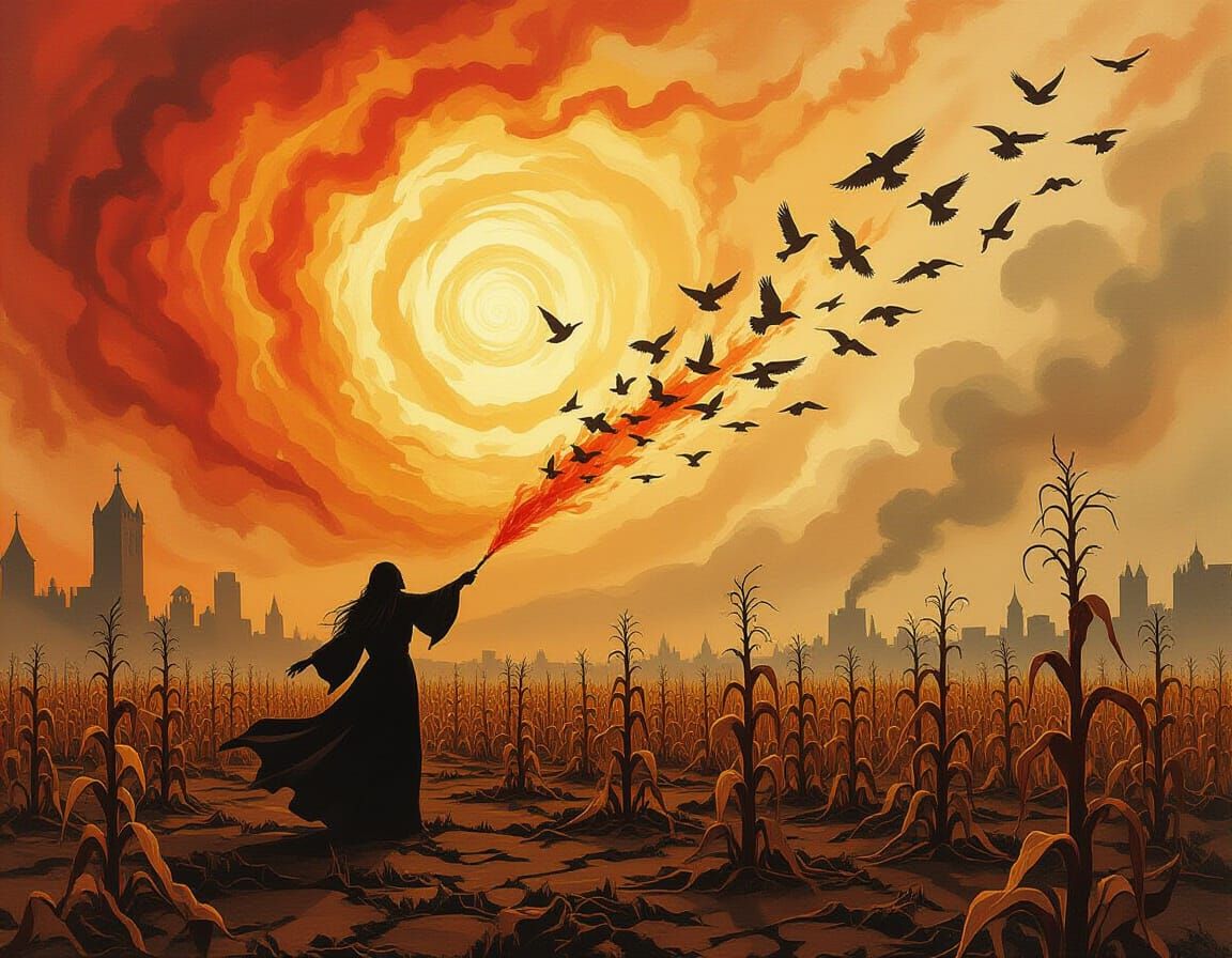 Eldritch Whirlwind of Birds in Cosmic Horror Style