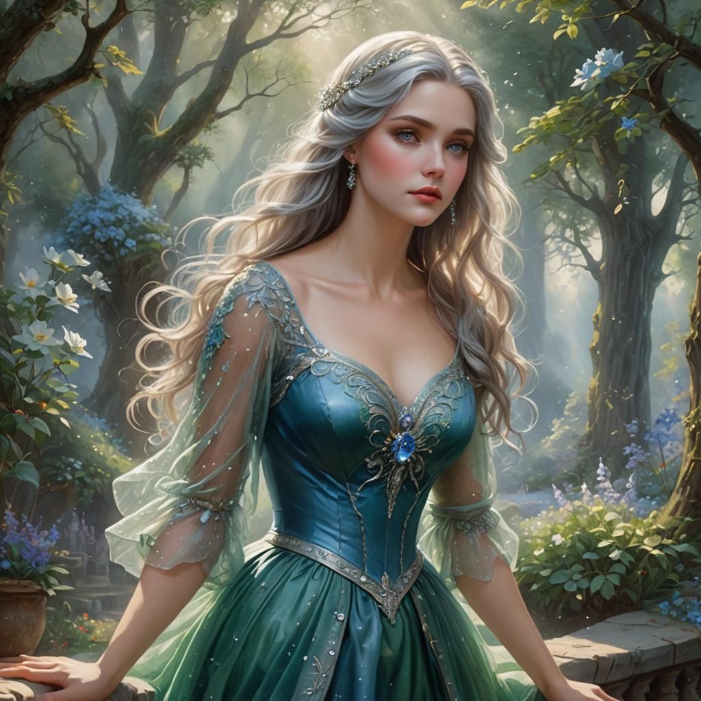 Ethereal Fantasy Portrait of a Silver-Haired Girl