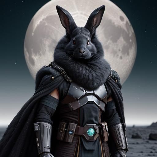 Black Rabbit Bounty Hunter on the Moon in Sci-Fi Art