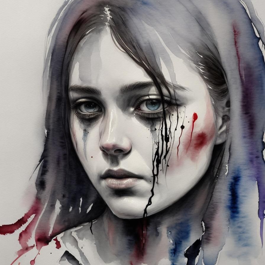 Dark Moody Watercolor Portrait of a Woman
