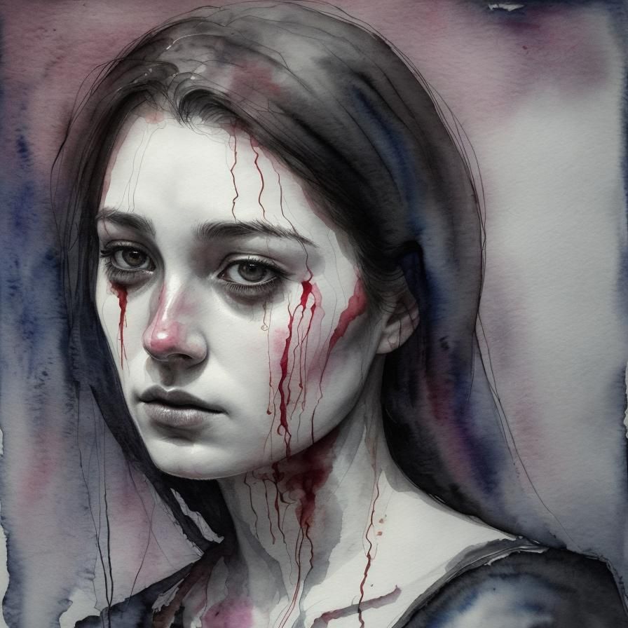Moody Watercolor Portrait of a Woman's Face