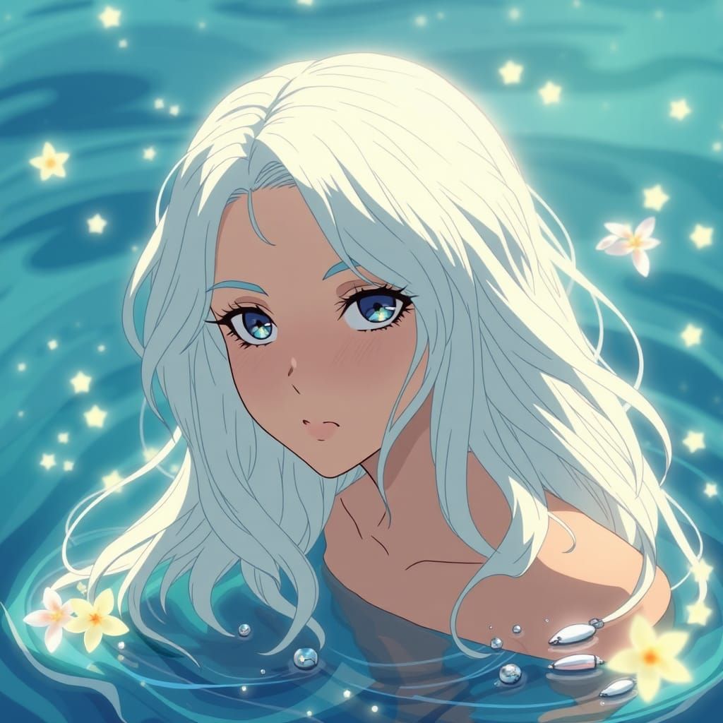 Luminous Mermaid in the Deep Ocean: Anime Style