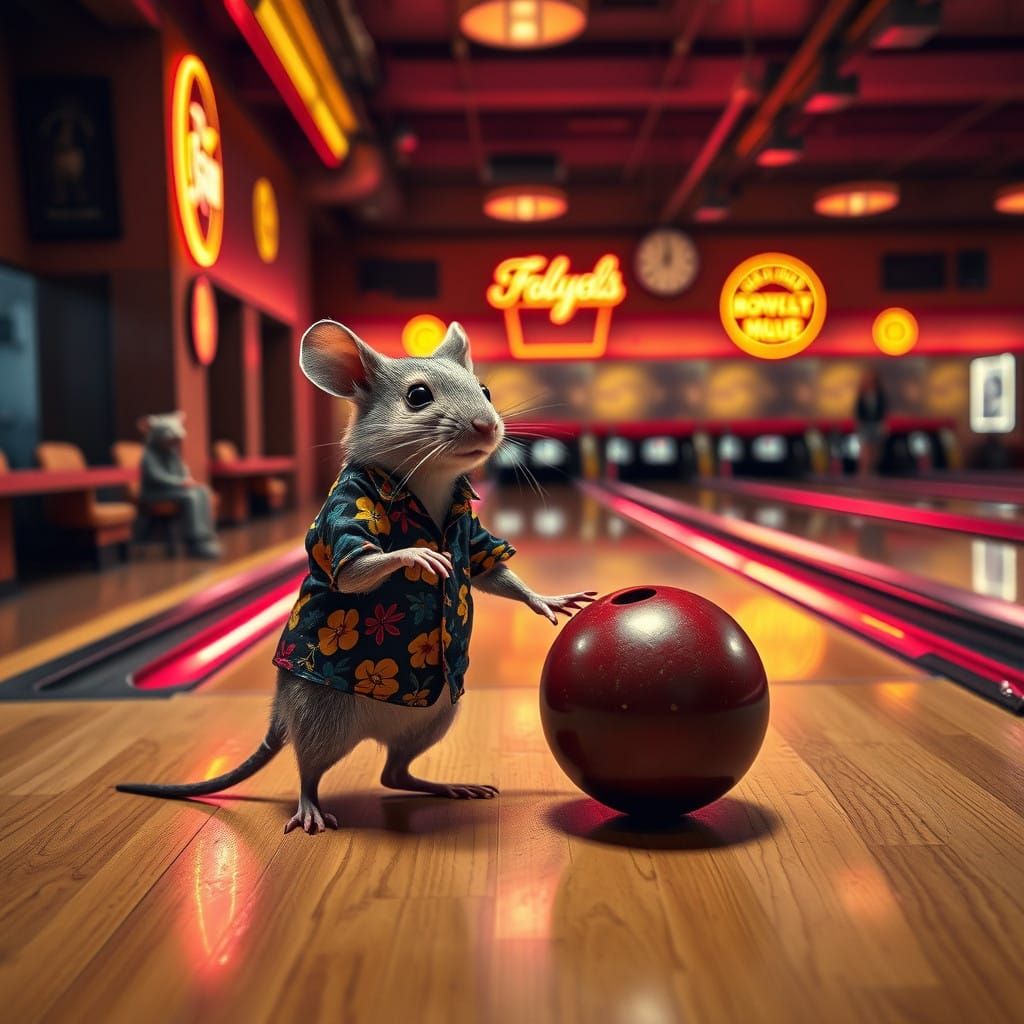 Mouse in Retro Bowling Gear Takes Aim at Classic Bowling All...
