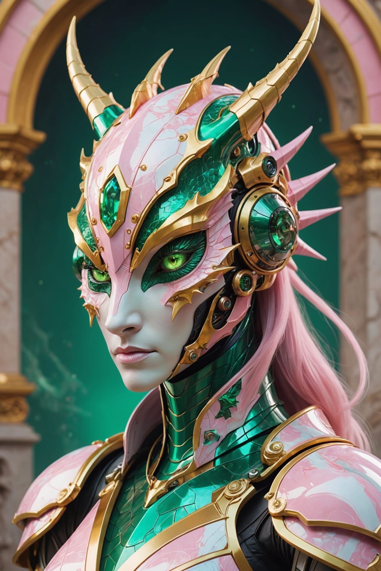 Dragon Portrait with Futuristic Helmet in Baroque Style