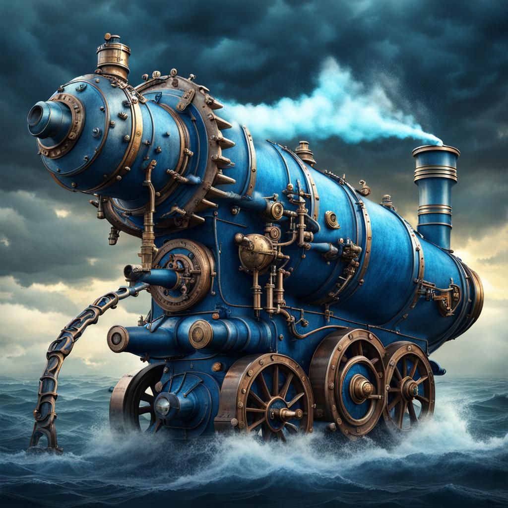 Steampunk Whale Cannons in Thunderstorm