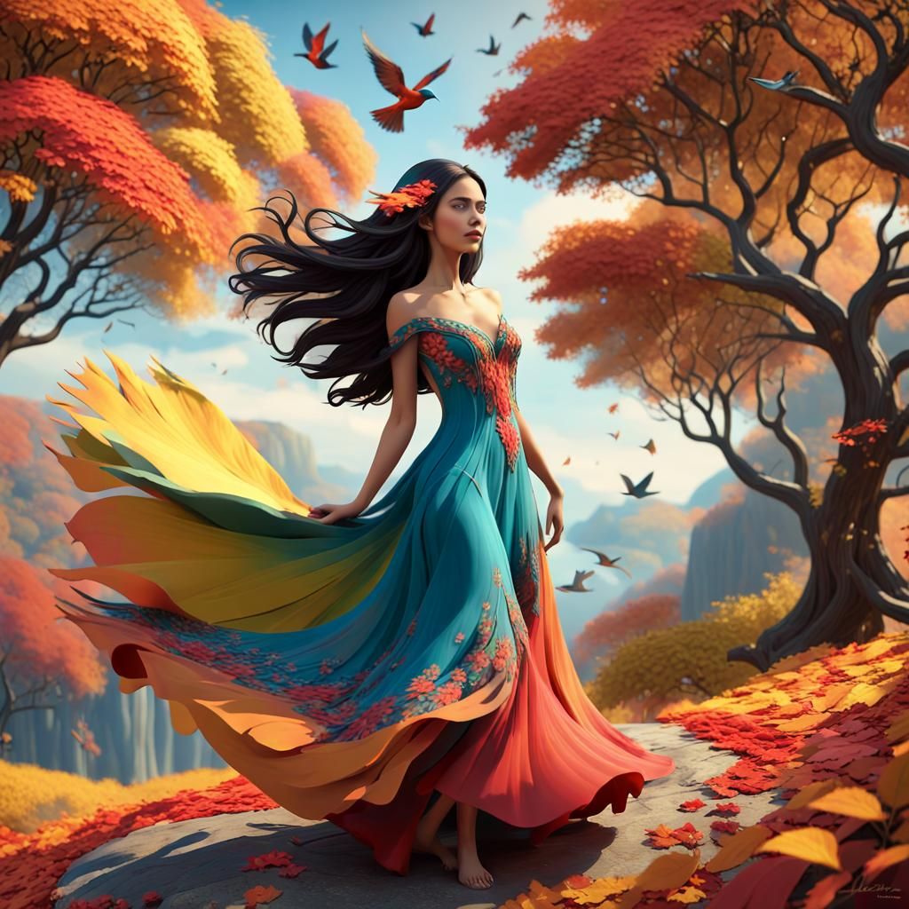 3D whimsical stylized autumn landscape,