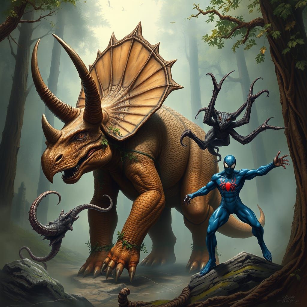 Tri-Horned, Scaly Triceratops Humanoid Dominates Primeval Fo...