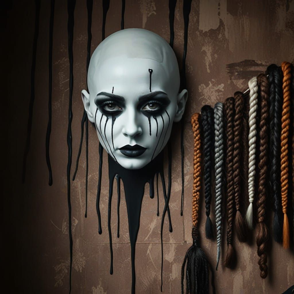 Sinister Mime Face in Dark Room, Digital Painting